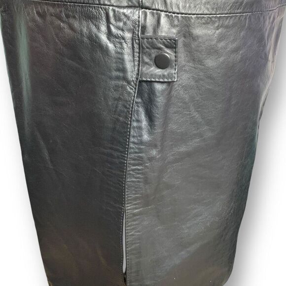 Vintage 90s Midi Pencil Skirt Black Leather High Waisted Tailored Snap Button - Picture 7 of 10